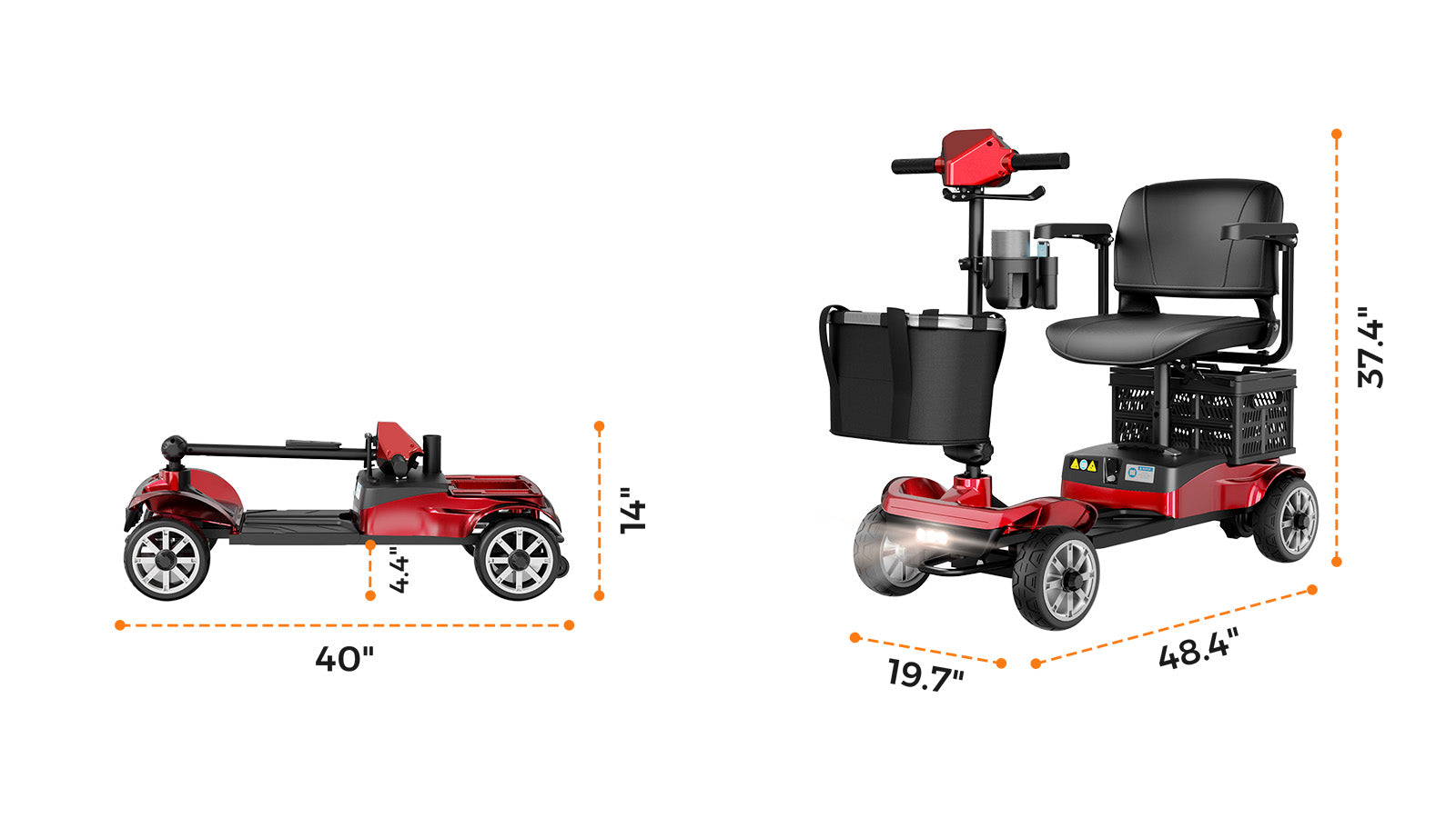 Scooter folded and unfolded dimensions