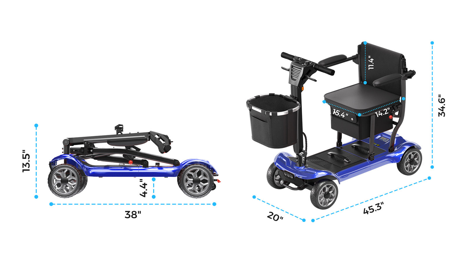 Scooter folded and unfolded dimensions