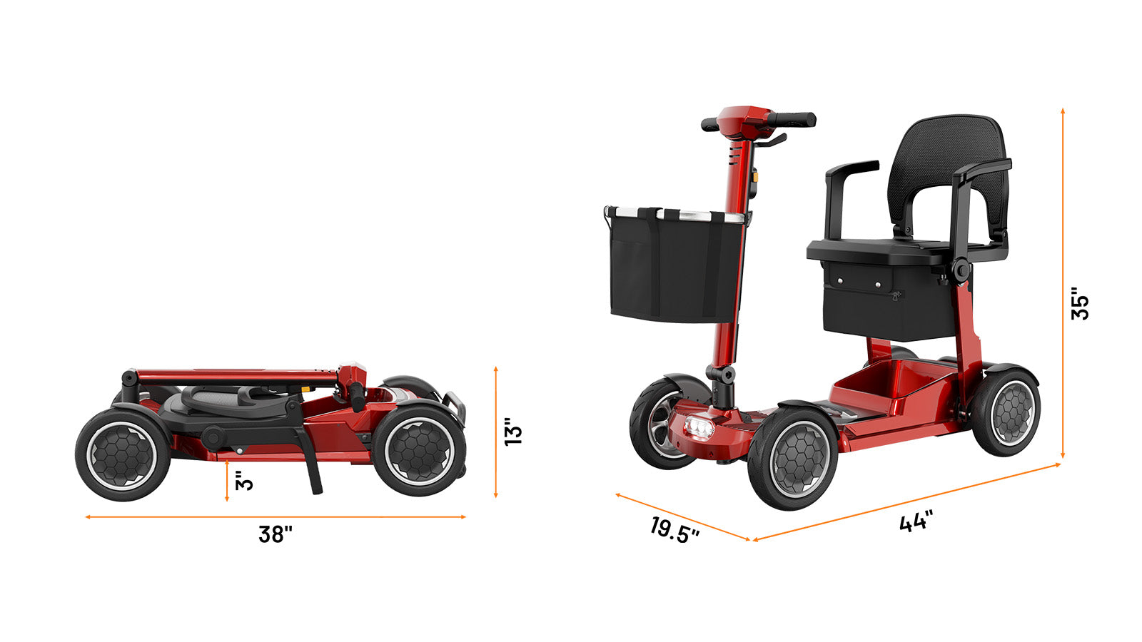 Scooter folded and unfolded dimensions